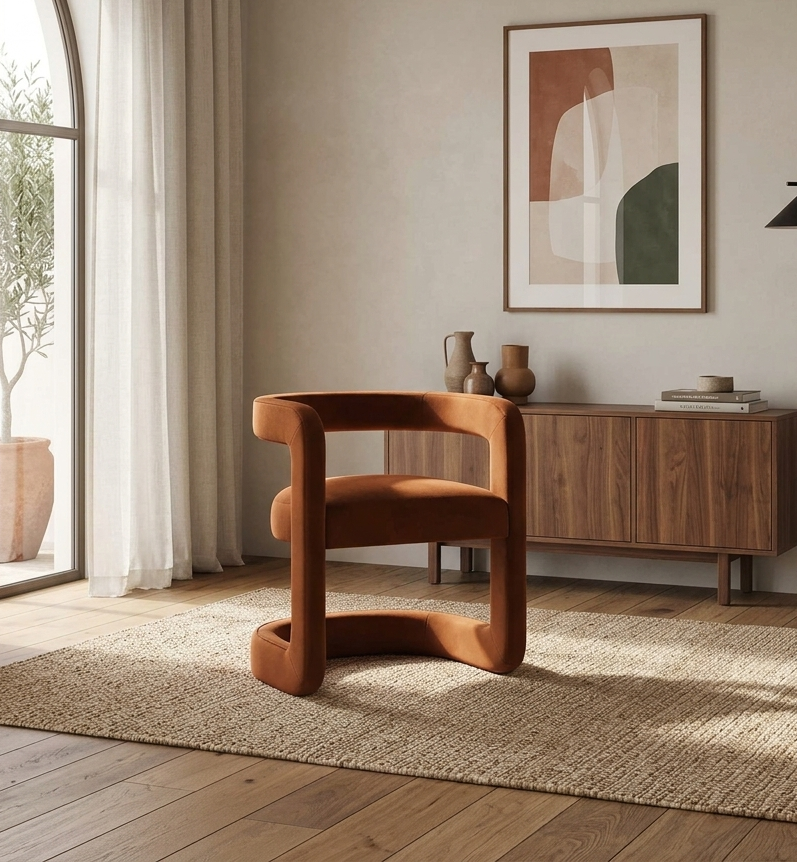 Vigo Velvet Barrel Dining Chair - Rust Denmark Home