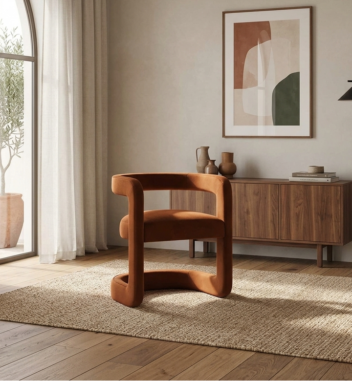 Vigo Velvet Barrel Dining Chair - Rust Denmark Home