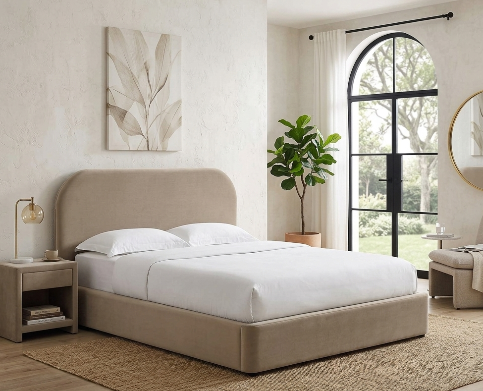 Elskov Performance Velvet Full Platform Bed - Taupe Denmark Home