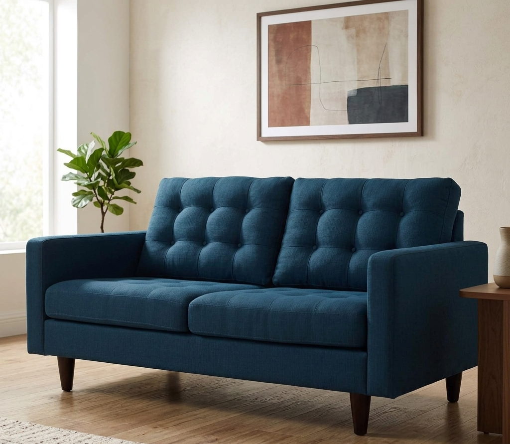 oura Tufted Fabric Right-Facing Loveseat - Azure