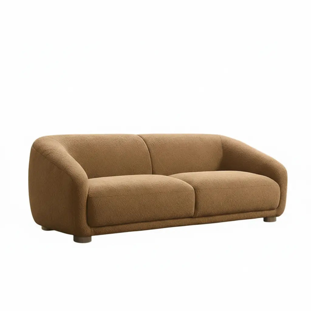 Arcen Sofa – Brown Boucle with Round Wooden Legs Denmark Home