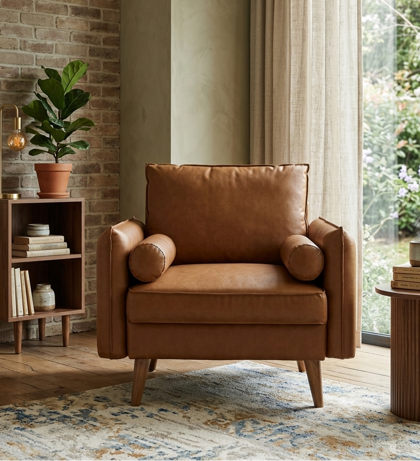 Aurelis Vegan Leather Accent Armchair – Tan Denmark Home