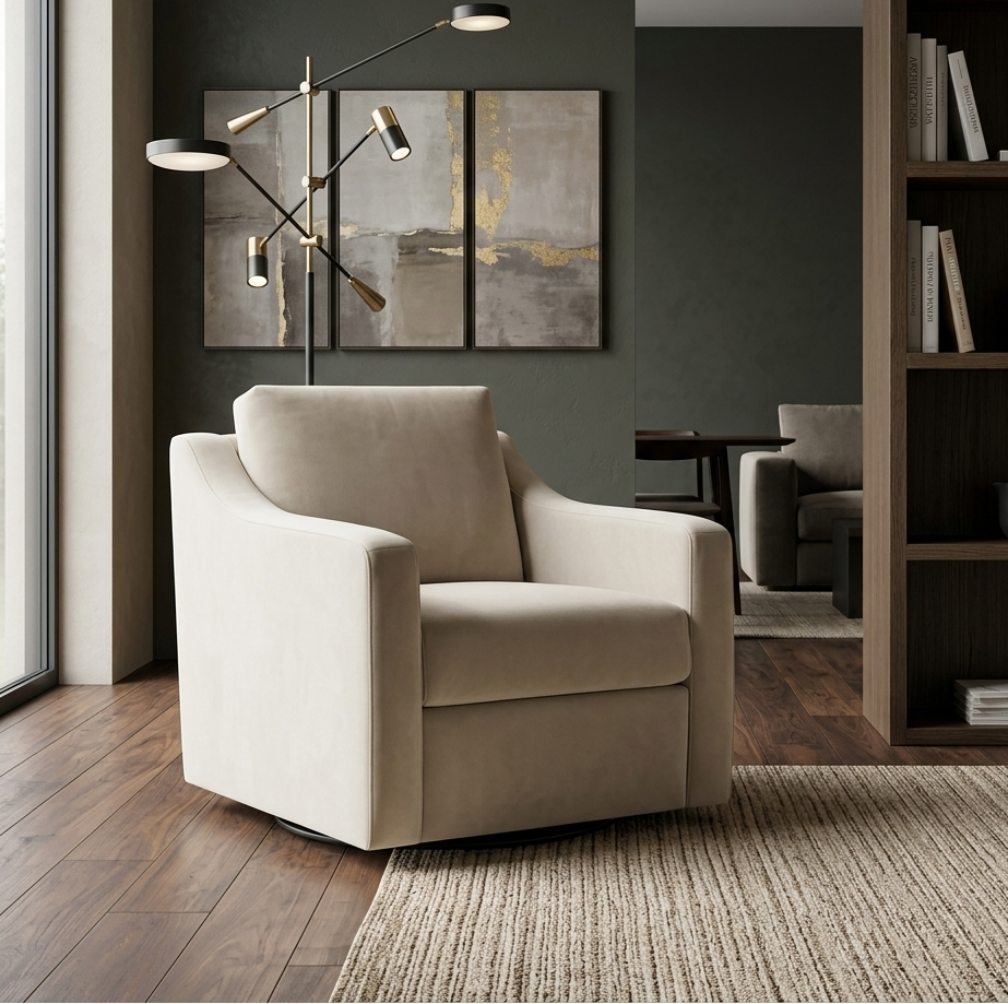 Quest Performance Velvet Swivel Accent Armchair – Alabaster Denmark Home