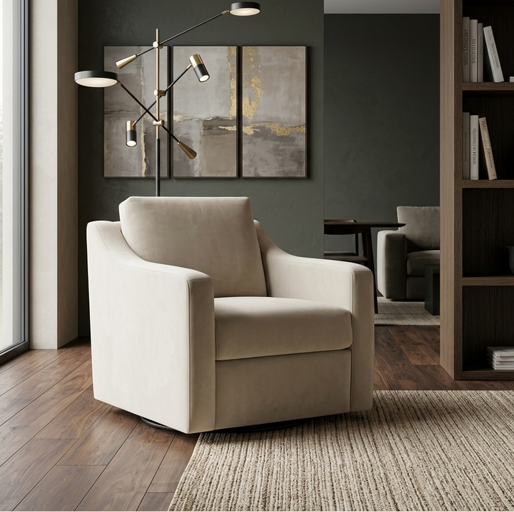Quest Performance Velvet Swivel Accent Armchair – Alabaster Denmark Home