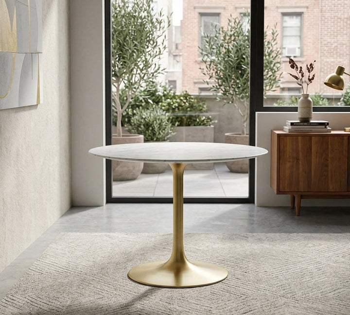 Novara Round Faux Marble Dining Table 40" - Gold White Denmark Home