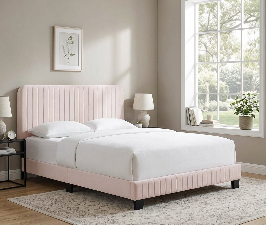 Yiva Queen Platform Bed - Pink Denmark Home