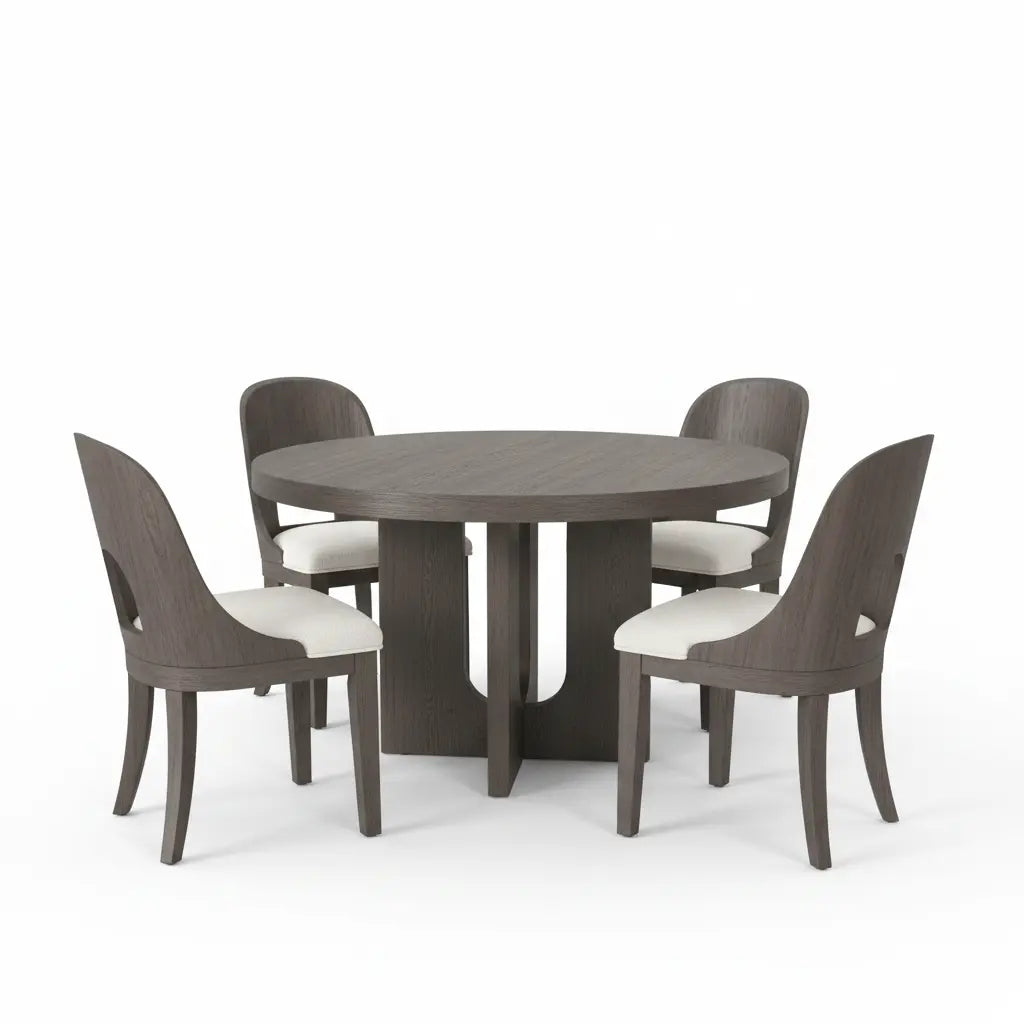 Alsen 5-Piece Dining Table Set – Ash Gray Oak with Curved Wood Chairs Denmark Home