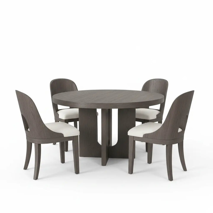 Alsen 5-Piece Dining Table Set – Ash Gray Oak with Curved Wood Chairs Denmark Home