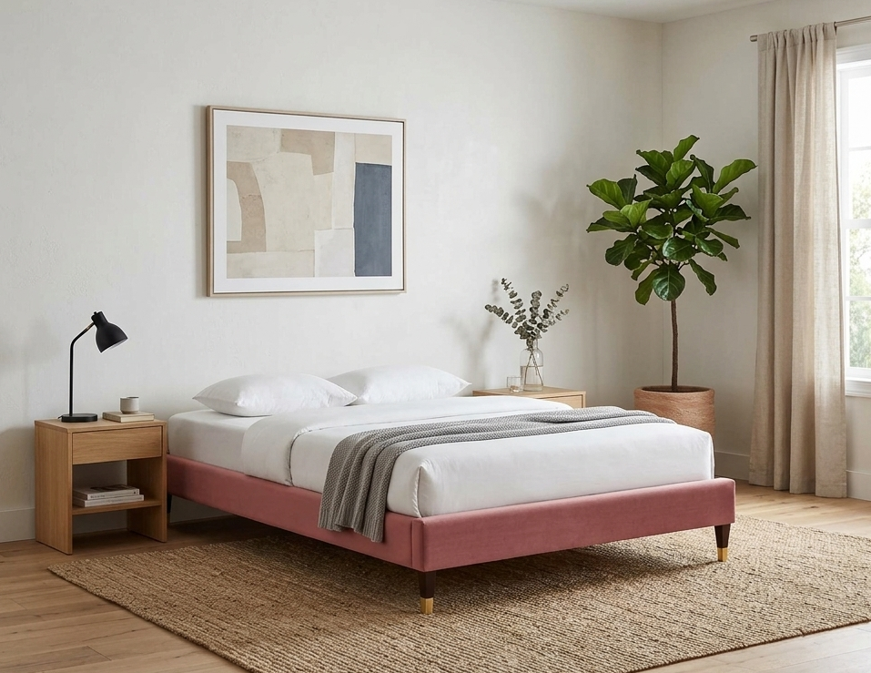 Tuva Performance Velvet Queen Bed Frame - Dusty Rose Denmark Home