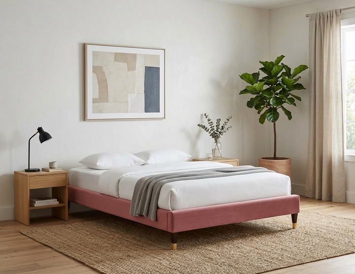 Tuva Performance Velvet Queen Bed Frame - Dusty Rose Denmark Home