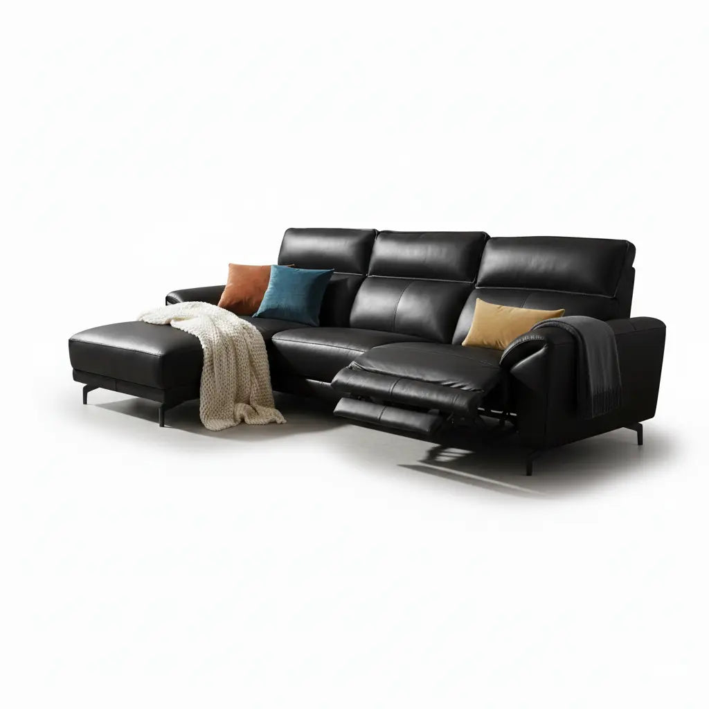 Cora Power Sectional – Left Chaise, Black Top Grain Leather Denmark Home
