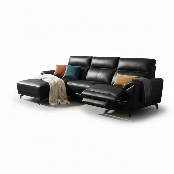 Cora Power Sectional – Left Chaise, Black Top Grain Leather Denmark Home