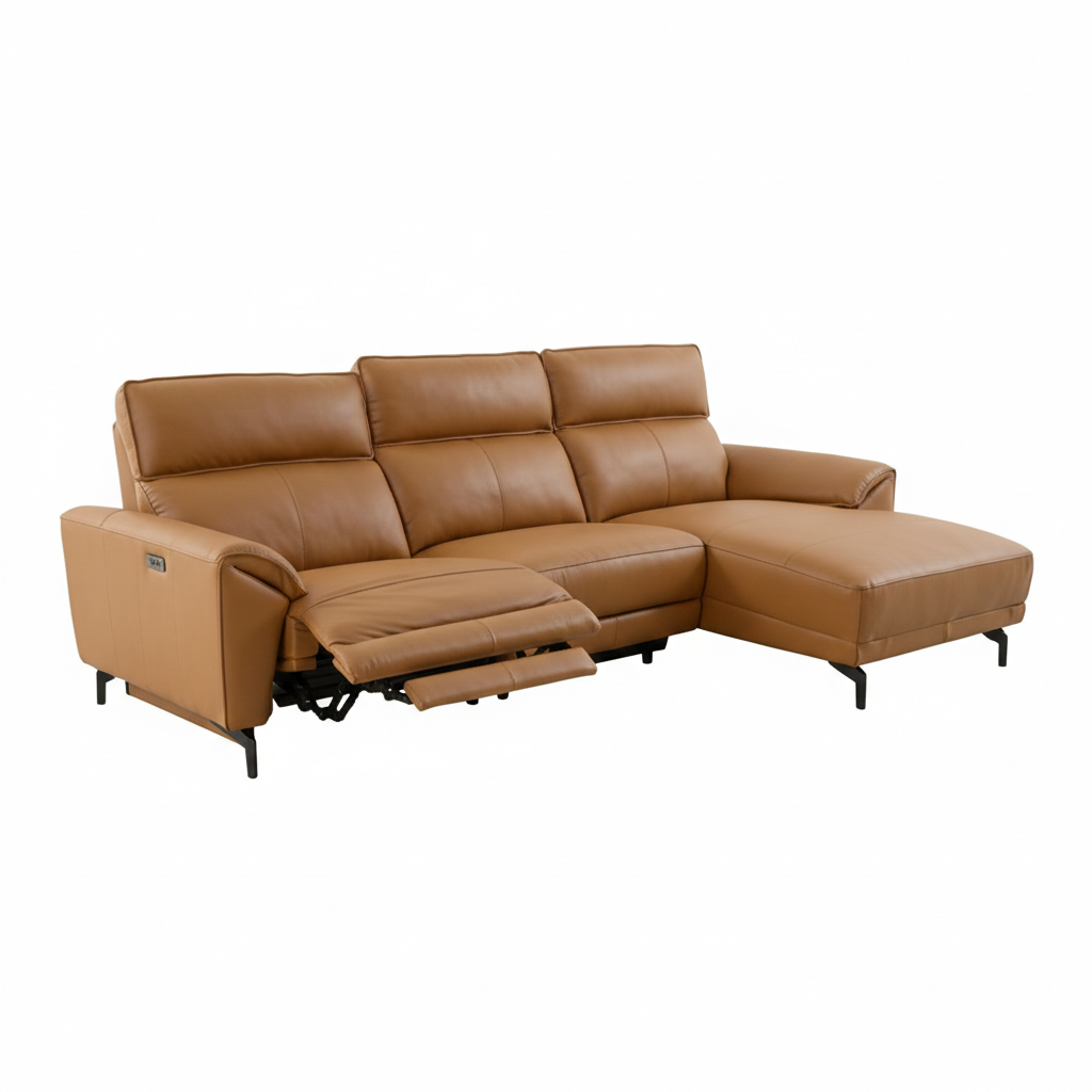 Cora Power Sectional Sofa – Brown Clay Leather, Right Chaise