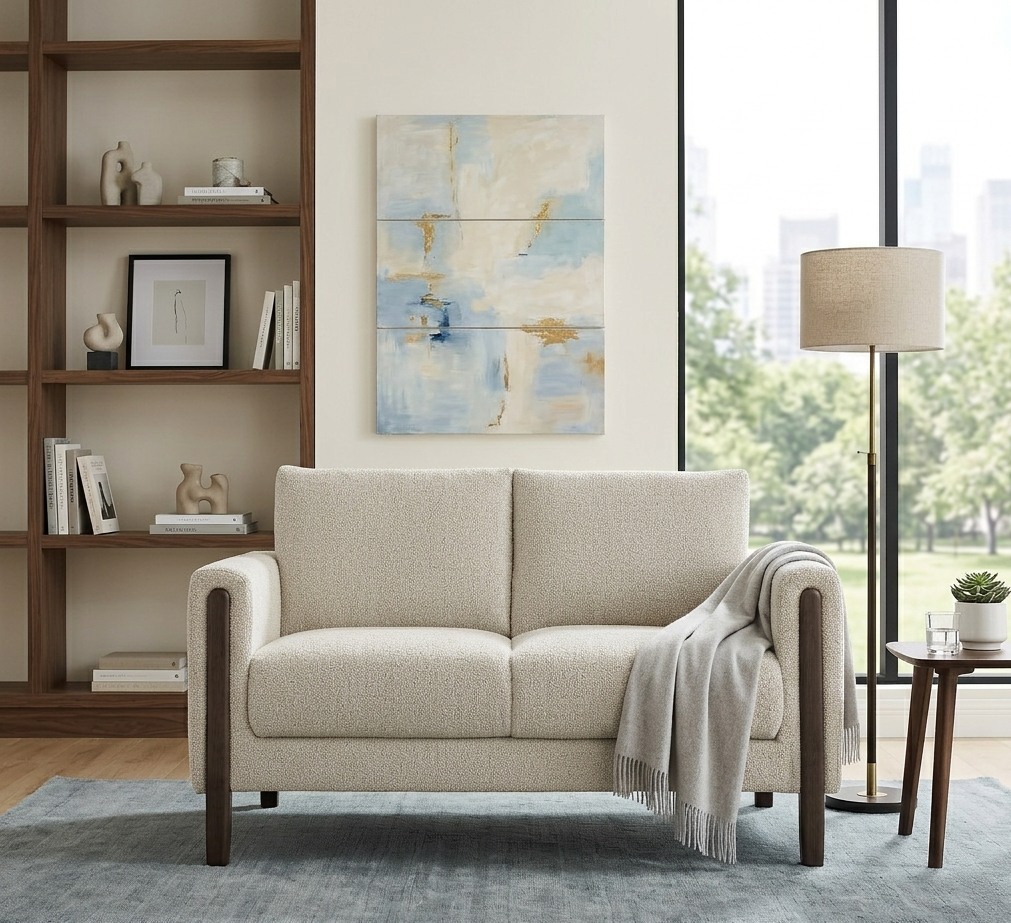 Orvik Boucle Fabric Loveseat – Parchment Espresso