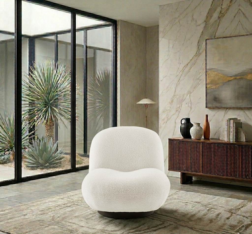 Norvira Boucle Swivel Accent Chair-Black ivory Denmark Home