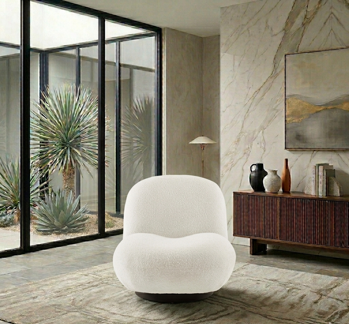 Norvira Boucle Swivel Accent Chair-Black ivory Denmark Home