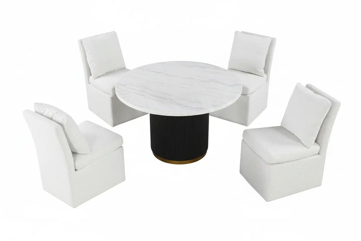 Kross 5-Piece Dining Set – Black & White Marble Denmark Home