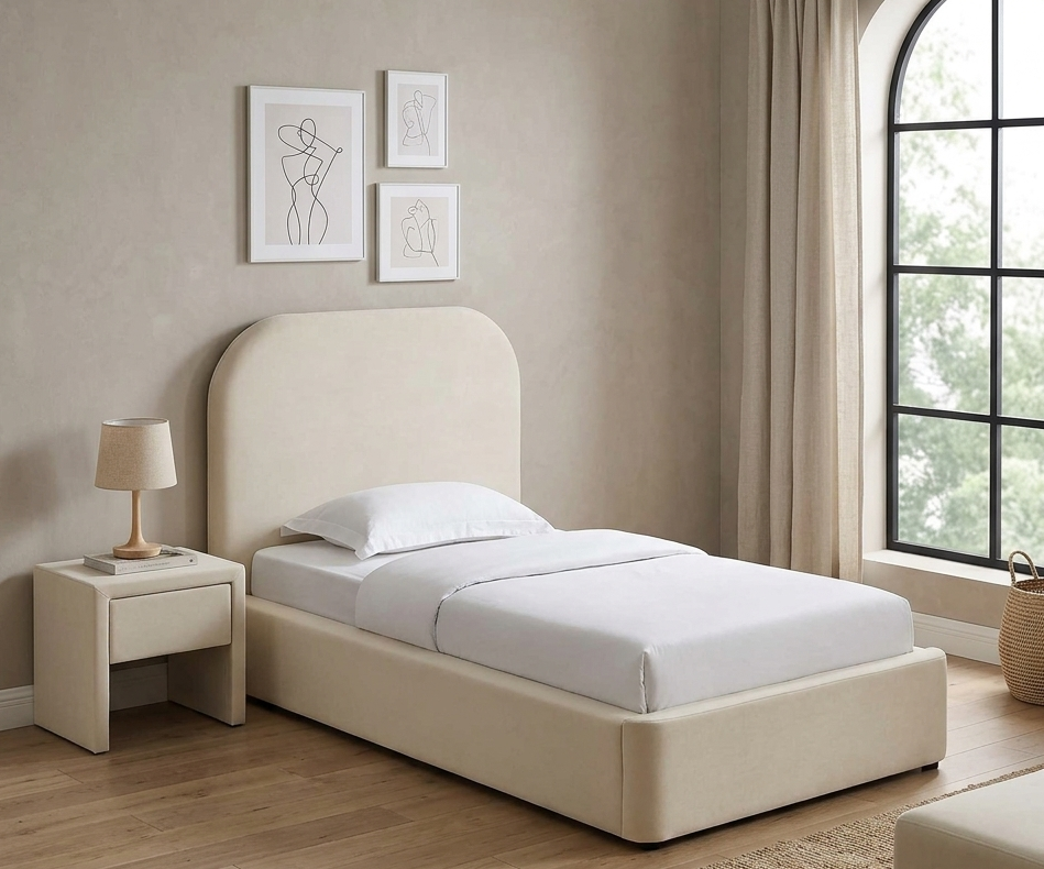 Elskov Performance Velvet Twin Platform Bed - Alabaster Denmark Home