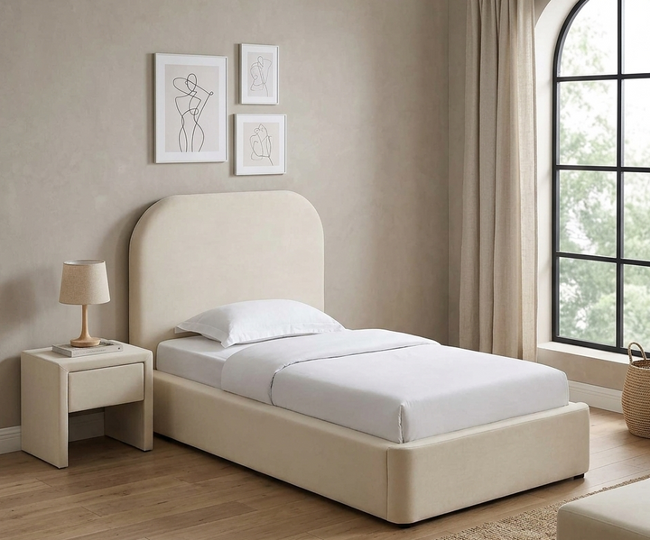 Elskov Performance Velvet Twin Platform Bed - Alabaster Denmark Home