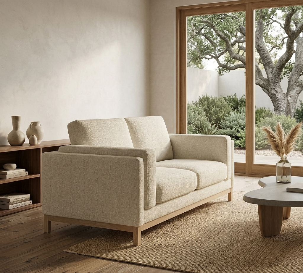 Elavare Chenille Fabric Loveseat – Ivory