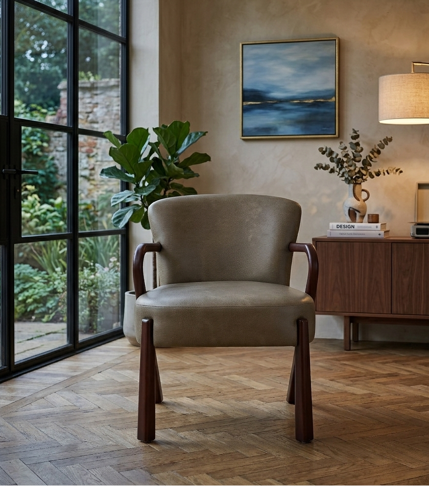 Arvion Faux Leather Accent Armchair – Mushroom Denmark Home