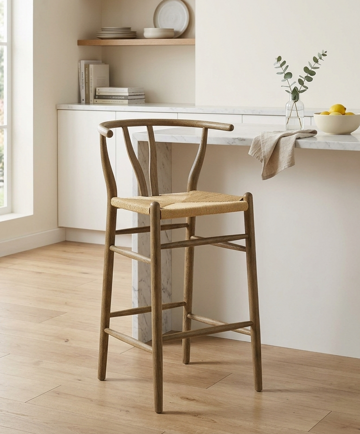 Kalvind Elm Wood Bar Stool - Weathered Gray Teak Denmark Home