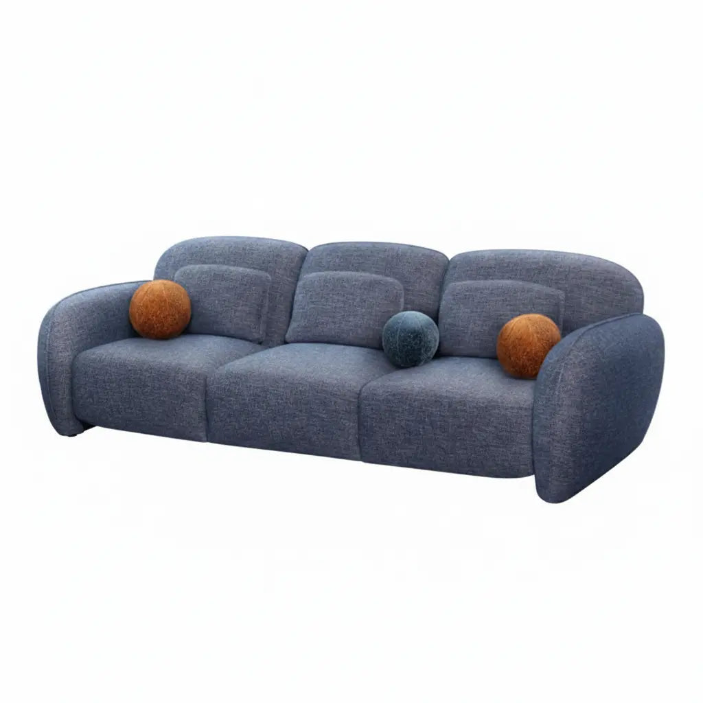 Oren Sofa – Denim Blue Chenille with Curved Arms and Back Denmark Home