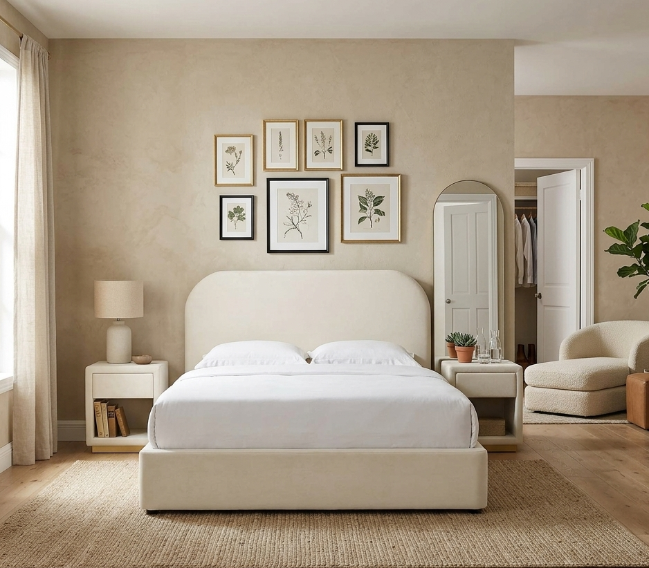 Elskov Performance Velvet Full Platform Bed - Alabaster Denmark Home