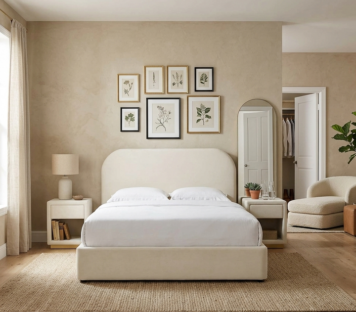 Elskov Performance Velvet Full Platform Bed - Alabaster Denmark Home