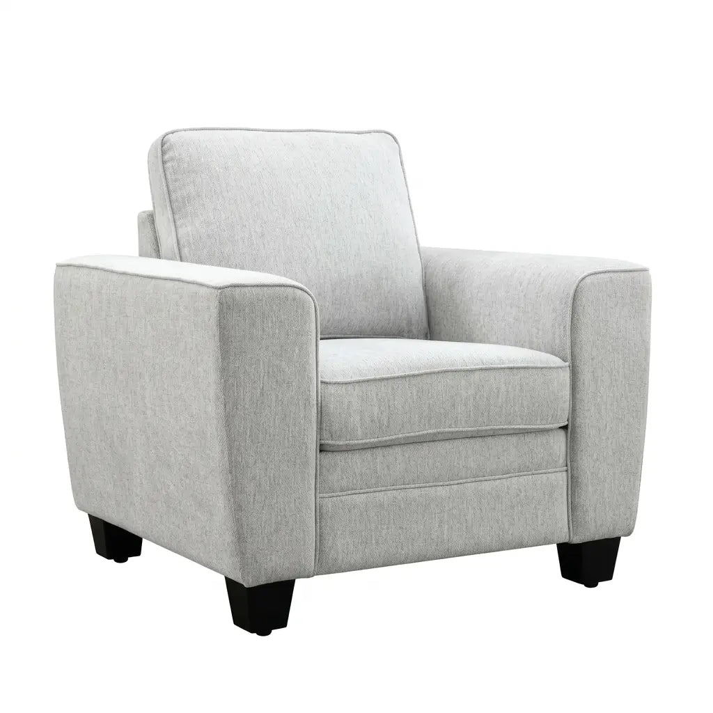 Montreux Transitional Chair – Light Gray Chenille with Faux Fur and Wood Trim Denmark Home