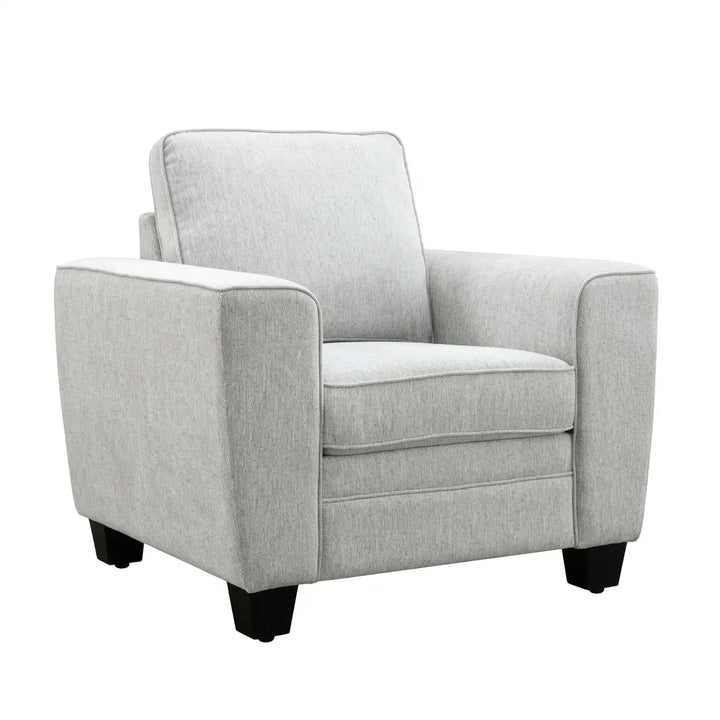 Montreux Transitional Chair – Light Gray Chenille with Faux Fur and Wood Trim Denmark Home