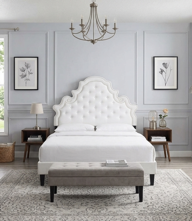 Saga Full Platform Bed - White Denmark Home
