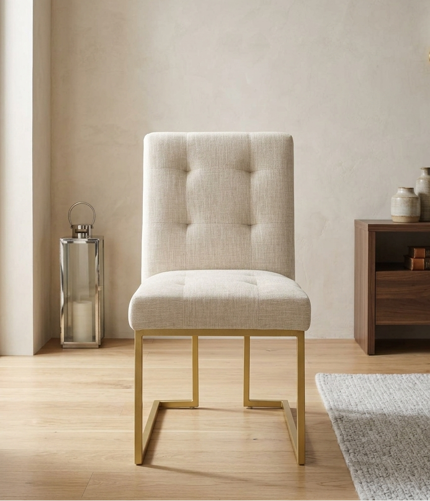 Valénza Upholstered Dining Chair - Gold Beige Denmark Home