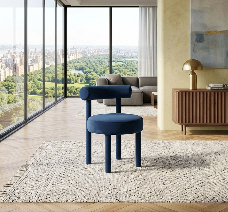 Zorn Performance Velvet Dining Chair - Midnight Blue Denmark Home