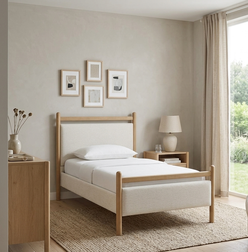 Fiona Twin Platform Bed  - Light Oak Heathered Ivory Denmark Home