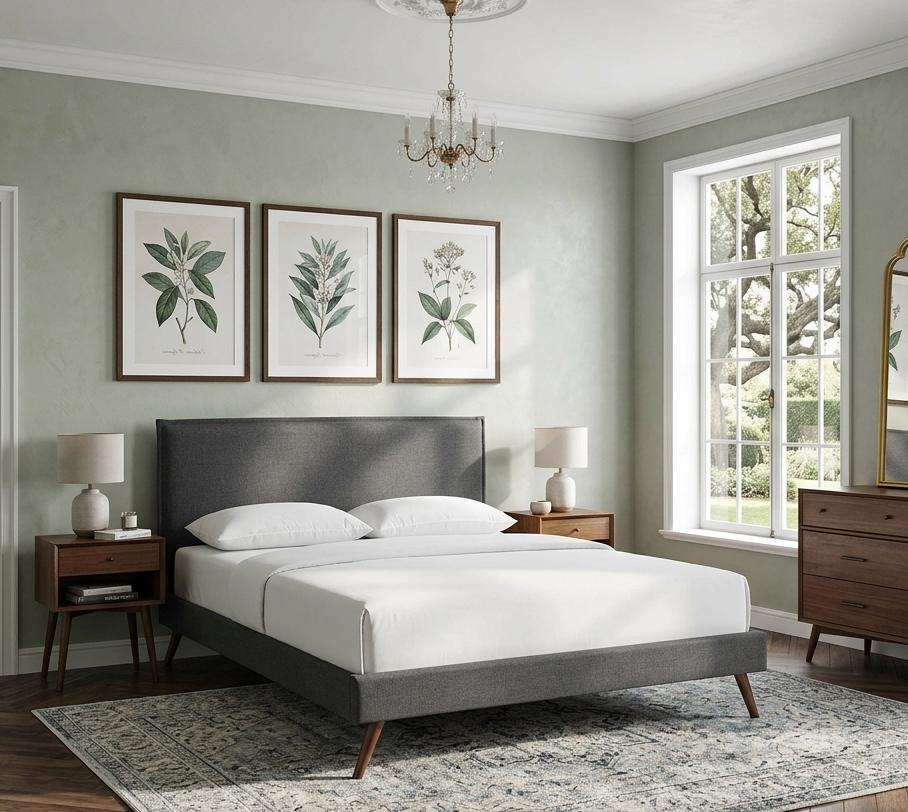 Visby Queen Platform Bed - Gray Denmark Home