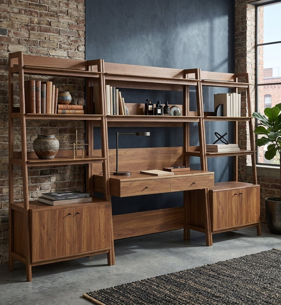 Teak Office Desk and Bookcase Set  - Walnut Denmark Home