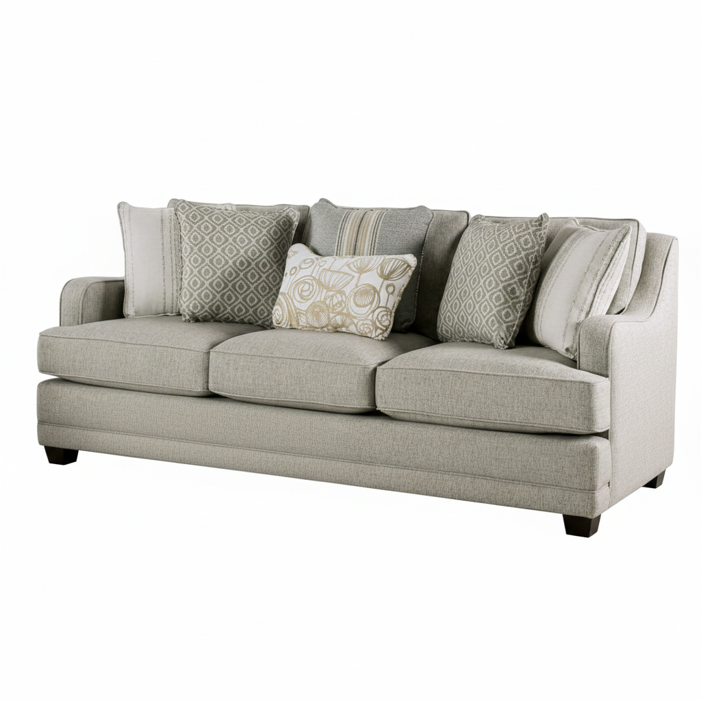 Torin Sofa – Stain-Resistant Gray Linen with Gold Accents