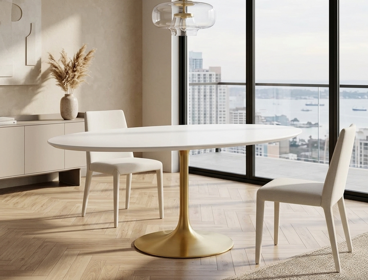 Nuvora 60" Round Wood Dining Table - Gold White Denmark Home