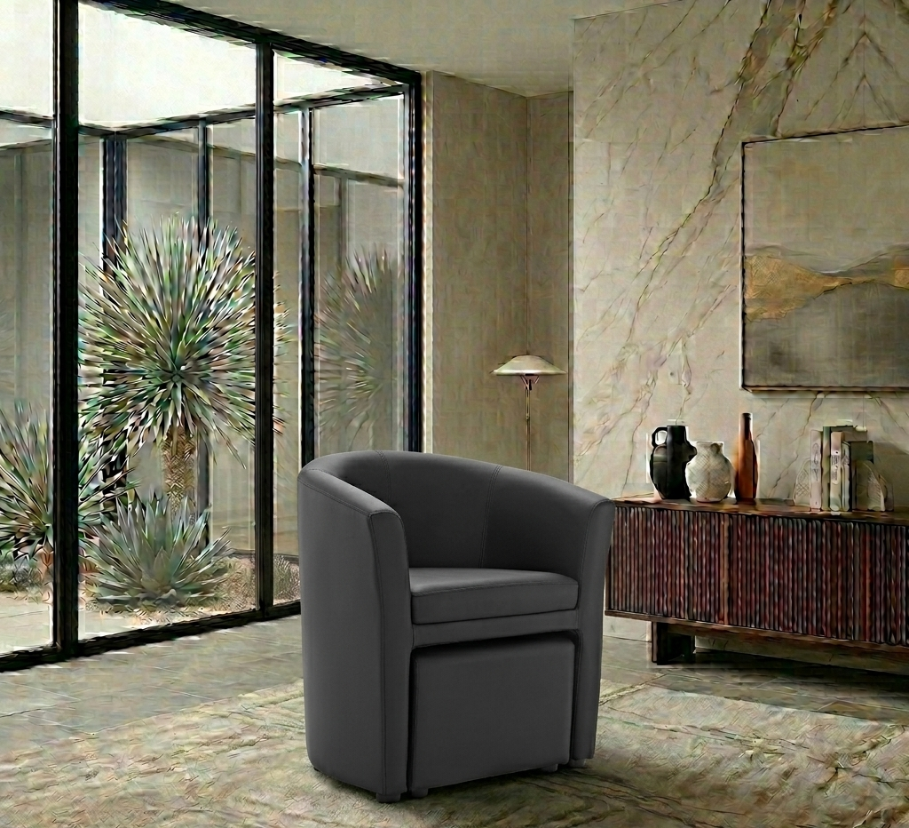 Melano Faux Leather Armchair with Storage Ottoman- Black Denmark Home