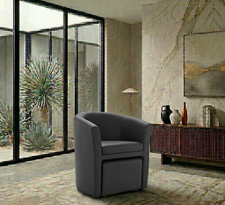Melano Faux Leather Armchair with Storage Ottoman- Black Denmark Home