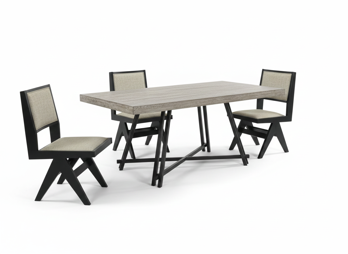 Forma 7-Piece Dining Table Set – Black with Sculptural Metal Base