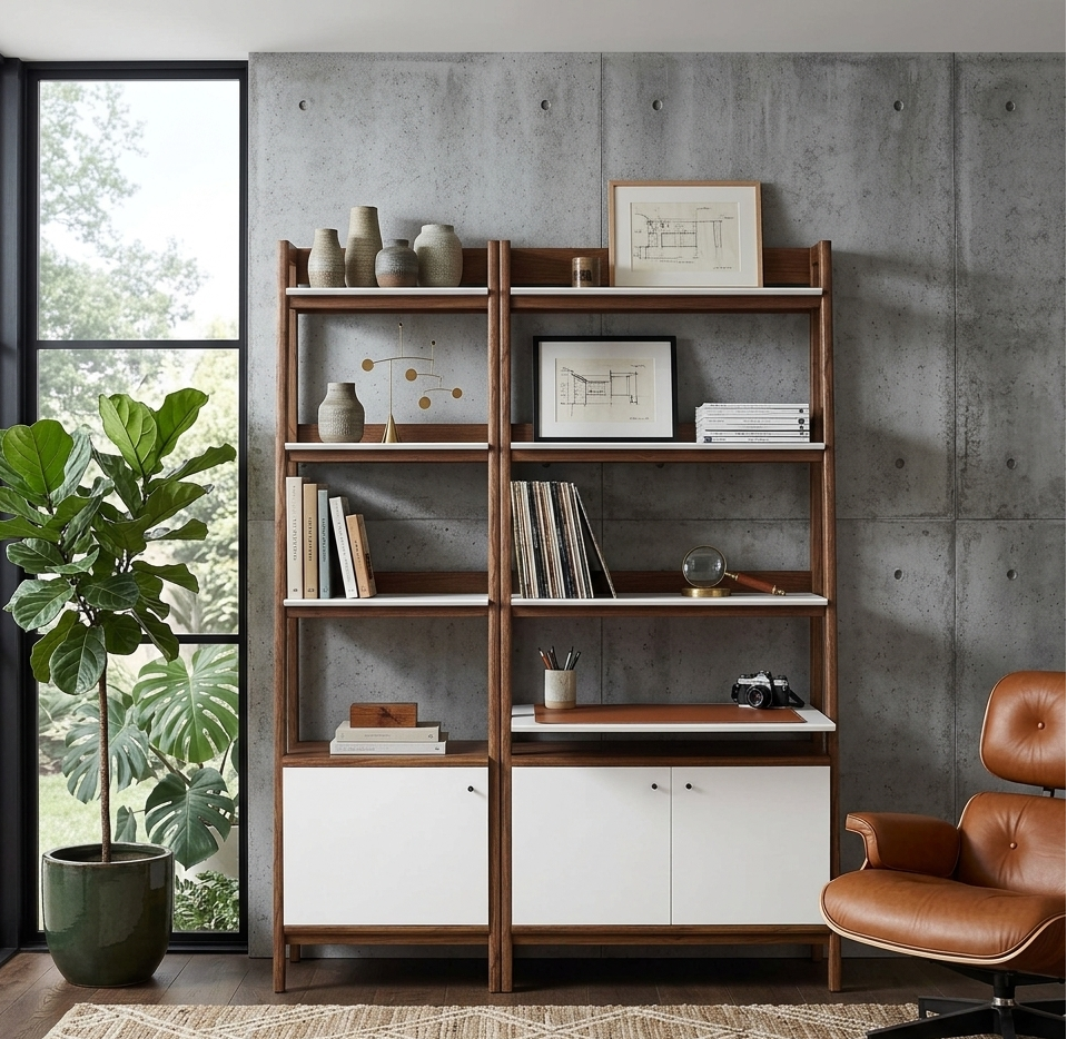 Teak Tiered Bookcase - Walnut White Denmark Home