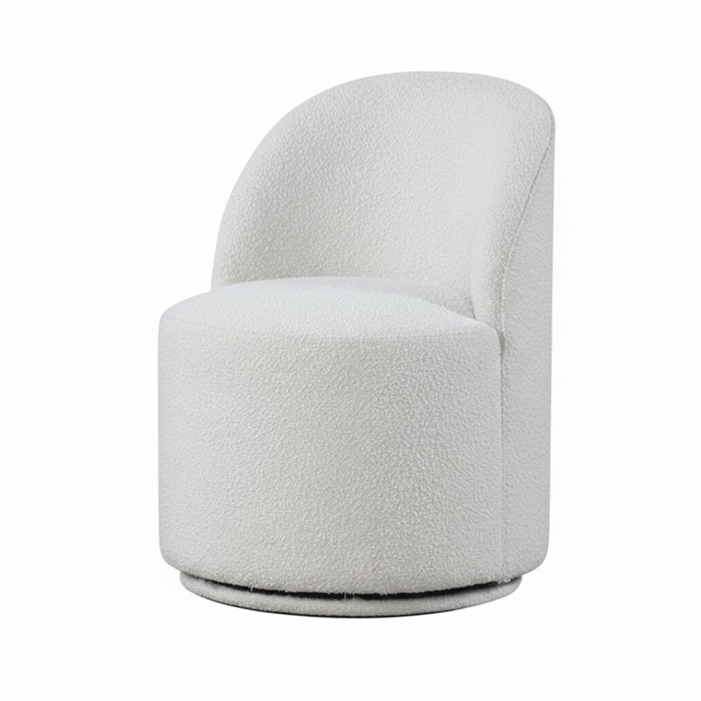 Lume Dining Swivel Chair – White Bouclé Chenille