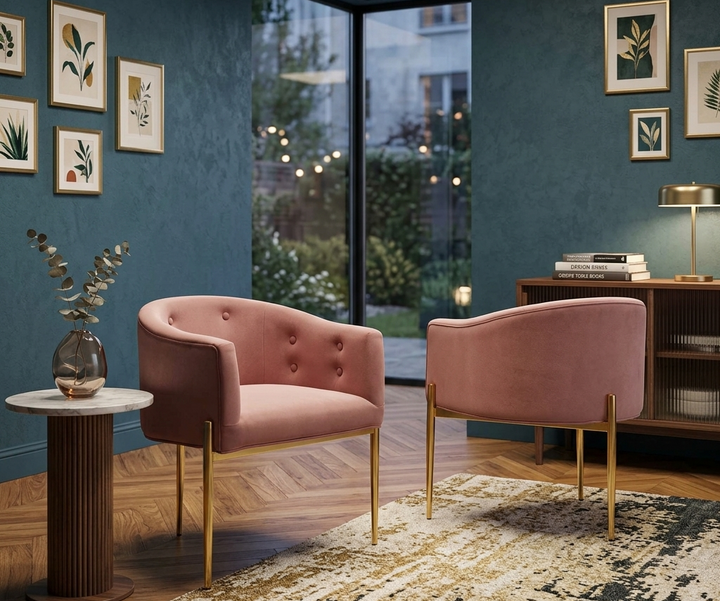 Sprig Velvet Tufted Accent Chair Set of 2 – Dusty Rose Denmark Home