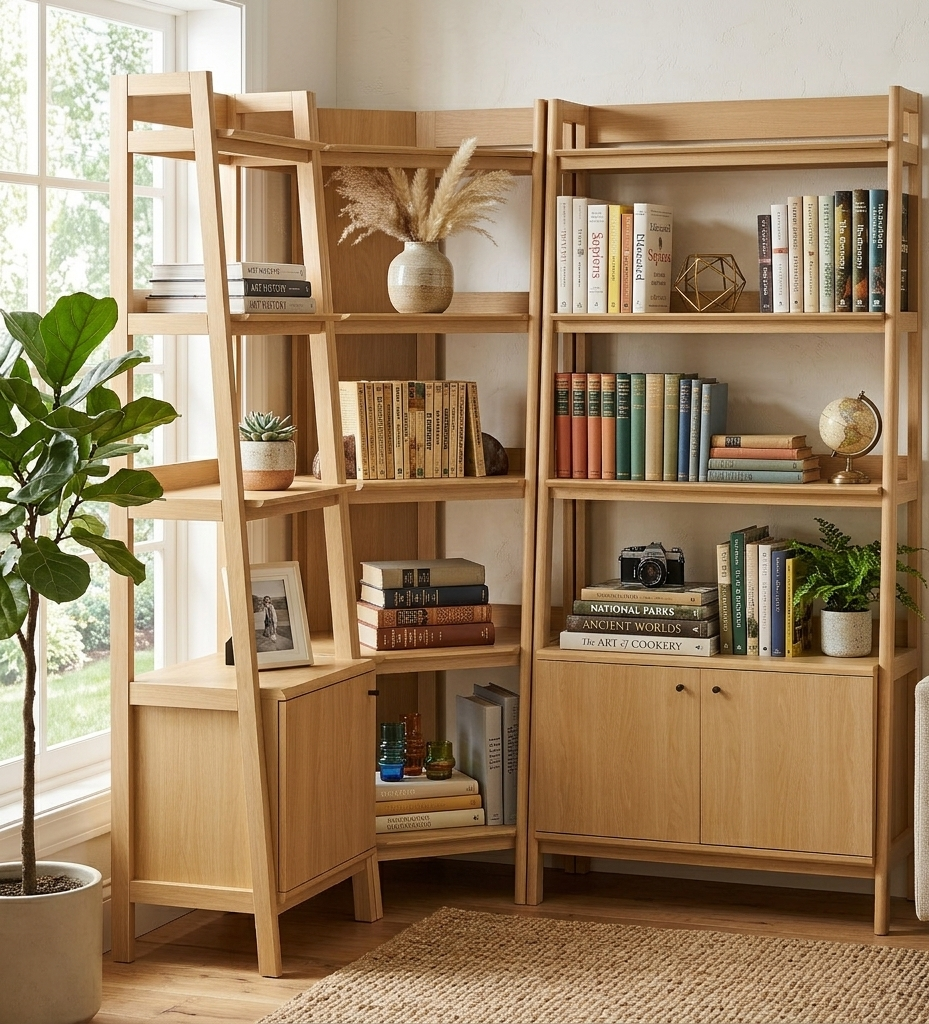 Teak Corner Bookcase Set - Oak Denmark Home