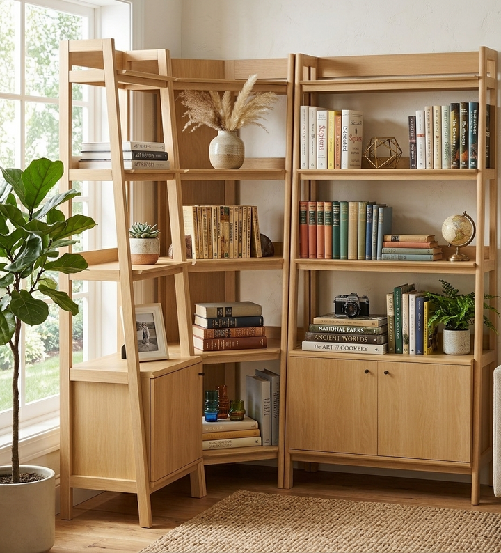 Teak Corner Bookcase Set - Oak Denmark Home