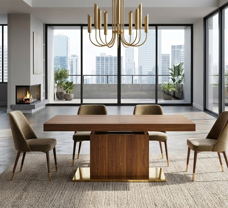 Sleek Expandable Dining Table - Walnut Gold Denmark Home
