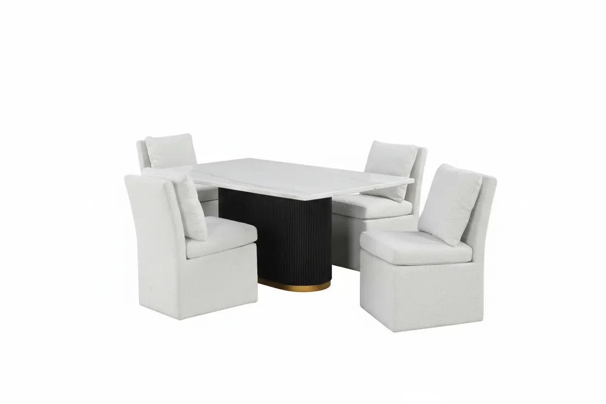 Lura  Rectangular Dining Table – Marble Top with Reeded Plinth Base Denmark Home