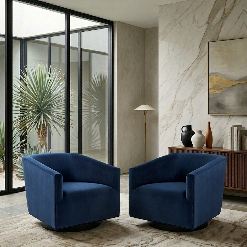 Veltora Velvet Swivel Accent Chair-Midnight Blue Denmark Home